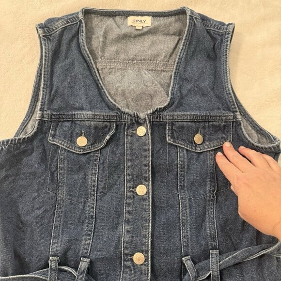 Only Denim Blue Jean Size Large Sleeveless Belted Tank Dress 90s Classic - Picture 6 of 11
